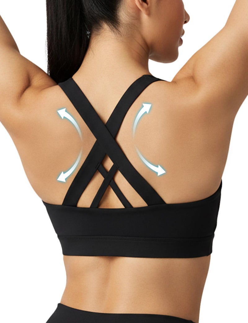 Buauty Sports Bras for Women High Support Large Bust, Outdoors High Impact Yoga Wireless Padded Bras for Sagging Breasts,White Padded Low Back Athletic Sleep Workout Strappy Racerback Sports Bra Black M - Image 2