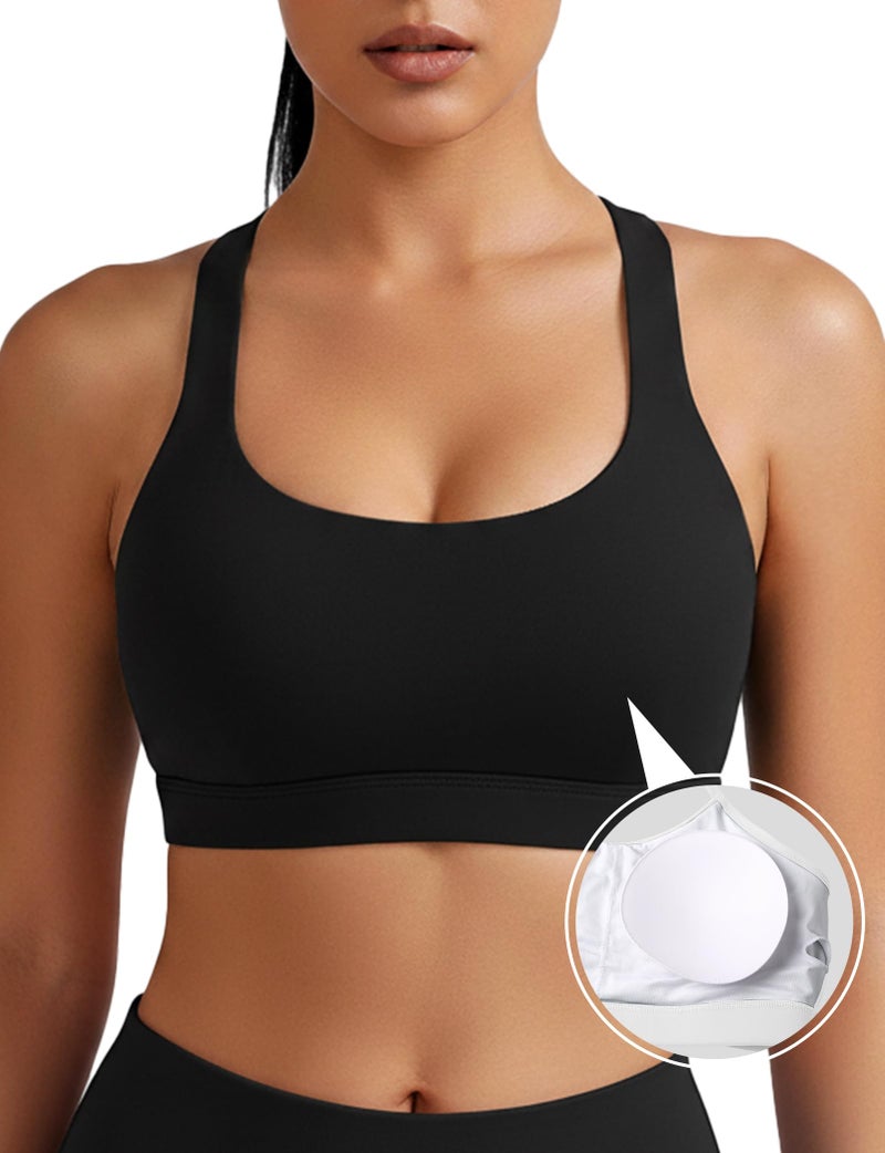 Buauty Sports Bras for Women High Support Large Bust, Outdoors High Impact Yoga Wireless Padded Bras for Sagging Breasts,White Padded Low Back Athletic Sleep Workout Strappy Racerback Sports Bra Black M - Image 4