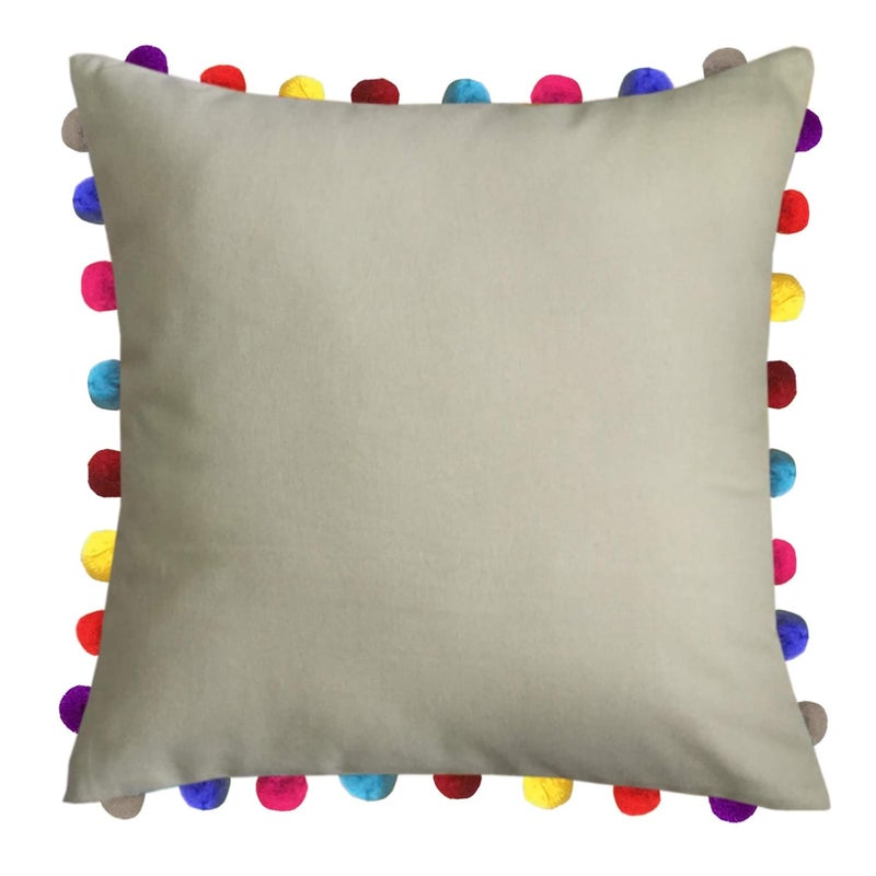 Lushomes Cushion Cover 24x24 Boho Cushion Covers Sofa Pillow Cover Cushion Covers with Tassels Cushion Cover with pom pom 24x24 Inches Set of 3 Beige - Image 2