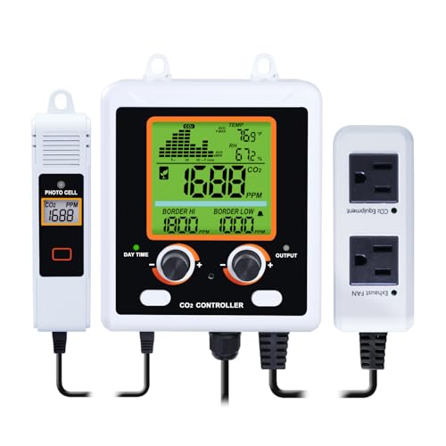 GAIN EXPRESS CO2 Controller Carbon Dioxide Monitor CO2 Smart Sensor Dual Outlets Fit with CO2 Regulators and Fans Two Plug C02 Control for Grow Room Grow Tent Greenhouse - Image 1