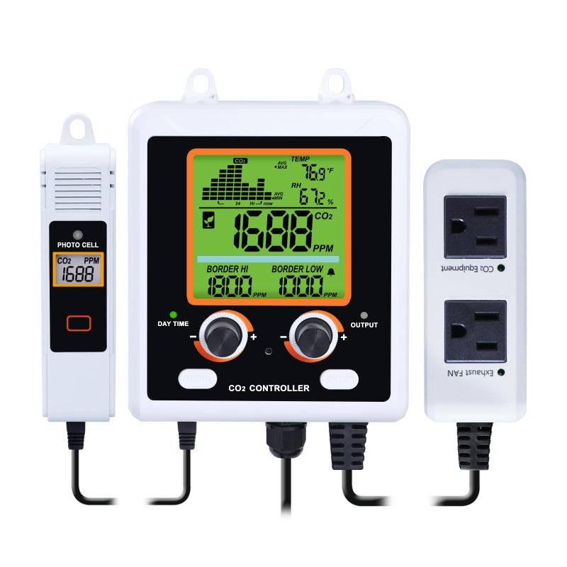 GAIN EXPRESS CO2 Controller Carbon Dioxide Monitor CO2 Smart Sensor Dual Outlets Fit with CO2 Regulators and Fans Two Plug C02 Control for Grow Room Grow Tent Greenhouse - Image 2