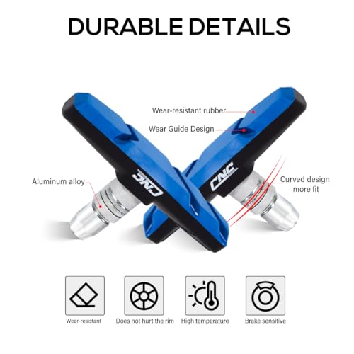 CNC 2 Pairs Bicycle V-Brake Pads, Bike 70mm V Brake Blocks Set, Cantilever Brake Pads Shoes for Mountain/Road/Kids/MTB/Children's/Cycle Bike Rim, Blue Black - Image 3