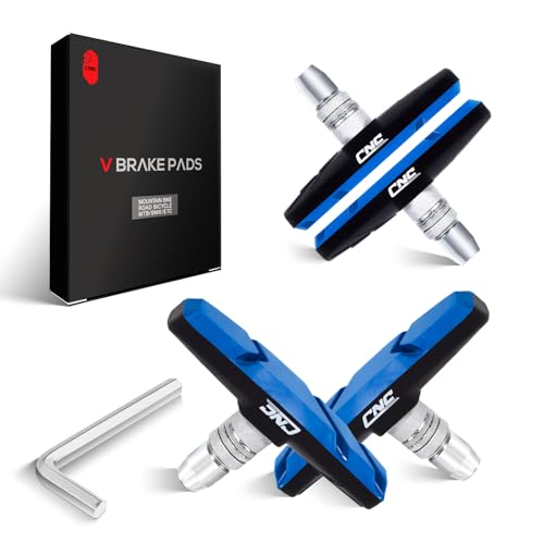CNC 2 Pairs Bicycle V-Brake Pads, Bike 70mm V Brake Blocks Set, Cantilever Brake Pads Shoes for Mountain/Road/Kids/MTB/Children's/Cycle Bike Rim, Blue Black - Image 1
