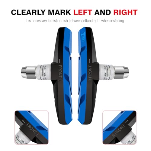CNC 2 Pairs Bicycle V-Brake Pads, Bike 70mm V Brake Blocks Set, Cantilever Brake Pads Shoes for Mountain/Road/Kids/MTB/Children's/Cycle Bike Rim, Blue Black - Image 5
