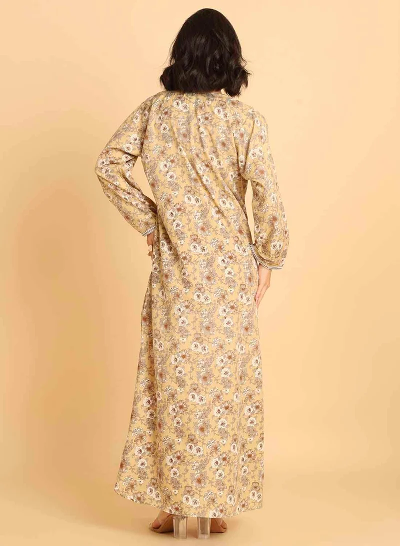 هانا آند سارا جلابية عربية تقليدية بطبعة زهور - فستان ماكسي محتشم