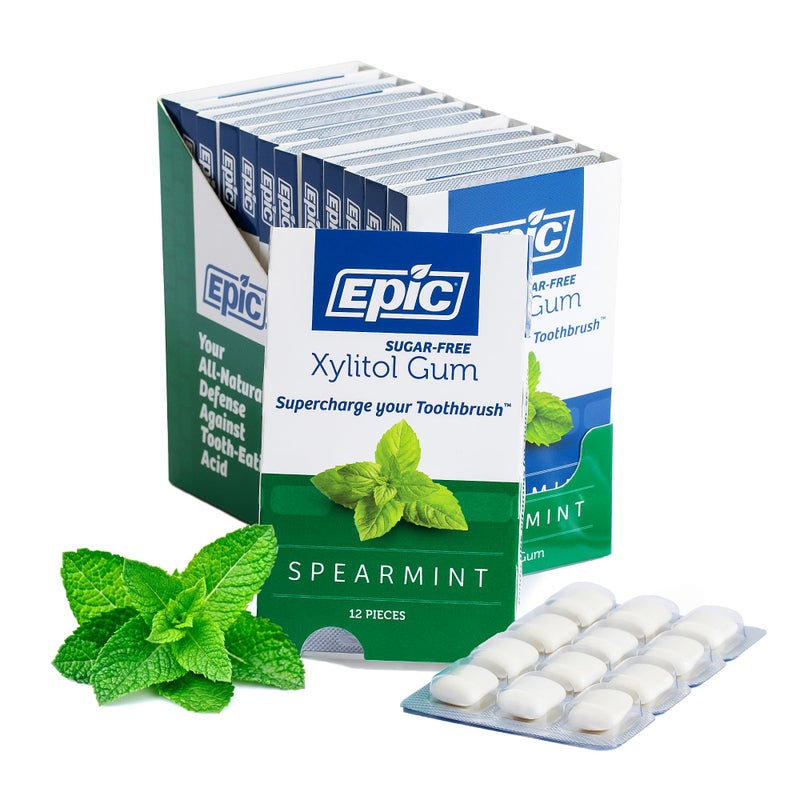Epic 100% Xylitol Spearmint Chewing Gum - Sugar Free, Aspartame Free Dental Gum - Supports Oral Health & Fresh Breath - 12 Pieces (Pack of 12) - Image 1
