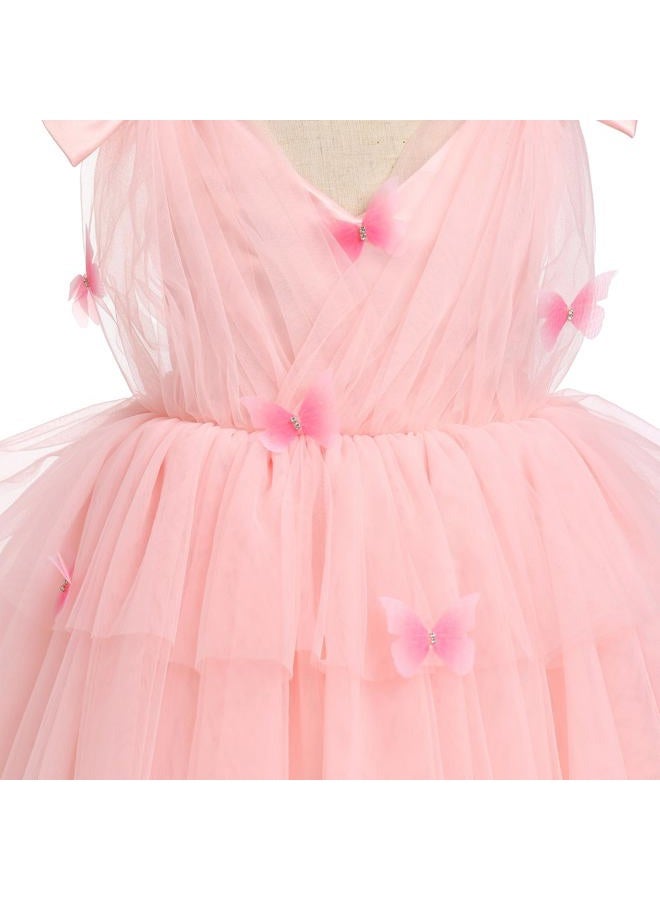 IMEKIS First Birthday Outfit Girl: Butterfly Dress for Toddler 2nd 3rd 4th 5th Birthday Cake Smash Photoshoot Kids Princess Formal Spring Baby Tulle Party Wedding Gowns Pink Butterfly 4-5T - Image 5