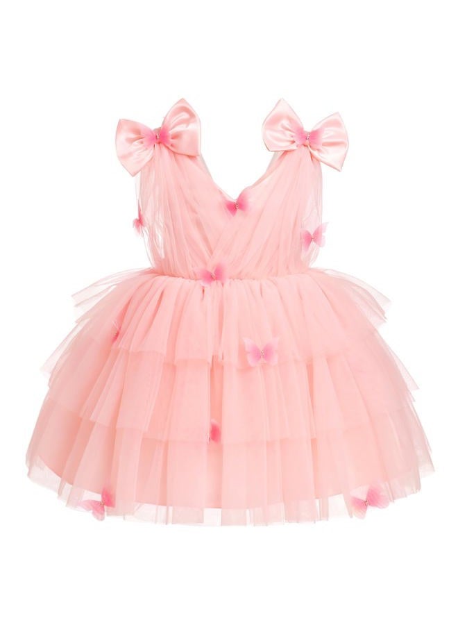 IMEKIS First Birthday Outfit Girl: Butterfly Dress for Toddler 2nd 3rd 4th 5th Birthday Cake Smash Photoshoot Kids Princess Formal Spring Baby Tulle Party Wedding Gowns Pink Butterfly 4-5T - Image 1