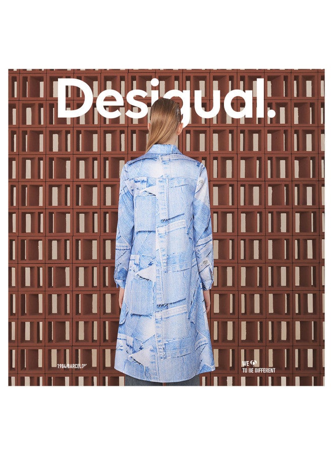 DESIGUAL فستان ماكسي بأكمام طويلة من الدنيم بطبعة على شكل حرف A - Image 5