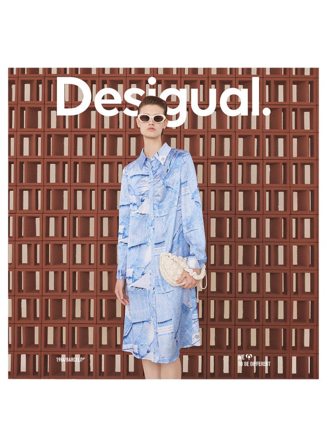 DESIGUAL فستان ماكسي بأكمام طويلة من الدنيم بطبعة على شكل حرف A - Image 2