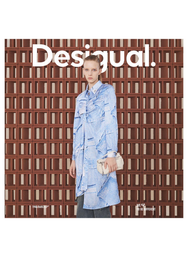 DESIGUAL فستان ماكسي بأكمام طويلة من الدنيم بطبعة على شكل حرف A - Image 4