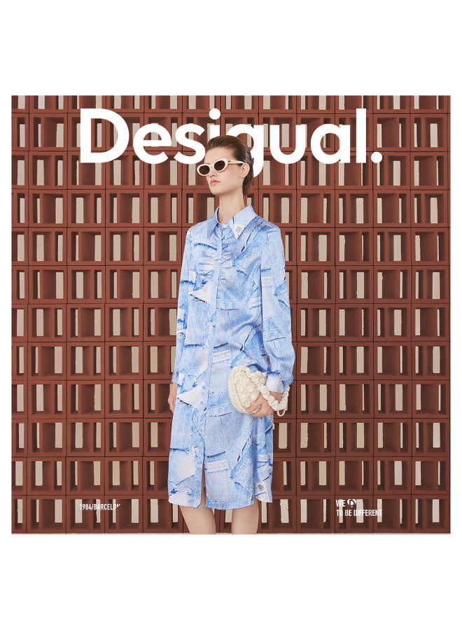 DESIGUAL فستان ماكسي بأكمام طويلة من الدنيم بطبعة على شكل حرف A - Image 3