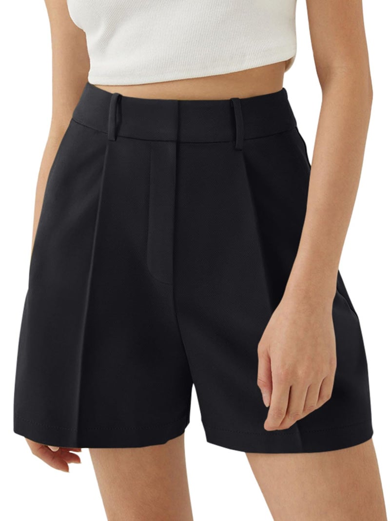 NIMIN Shorts for Women High Waisted Dressy Tailored Work Shorts Pleated Business Casual Work Office 2026 Summer Trendy Trouser Linen Shorts Black X-Small - Image 2
