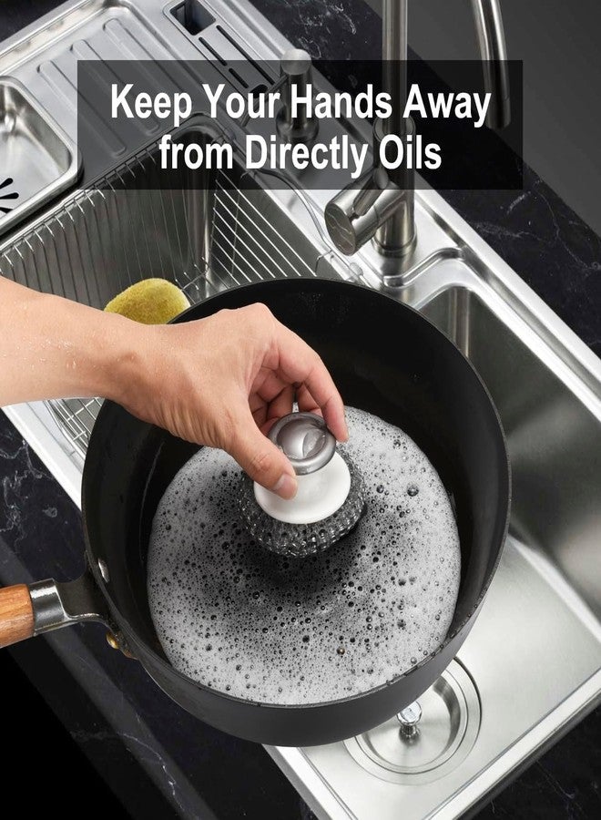 Aannie Kitchen Soap Dispensing, Pressing Cleaning Brush for Restaurant, Ball Pot Scrubber, Liquid Soap Dispenser for Sink, Metal Dish Kitchen Scrubbers with Handle (Washing Scrubber 1PCS) - Image 2