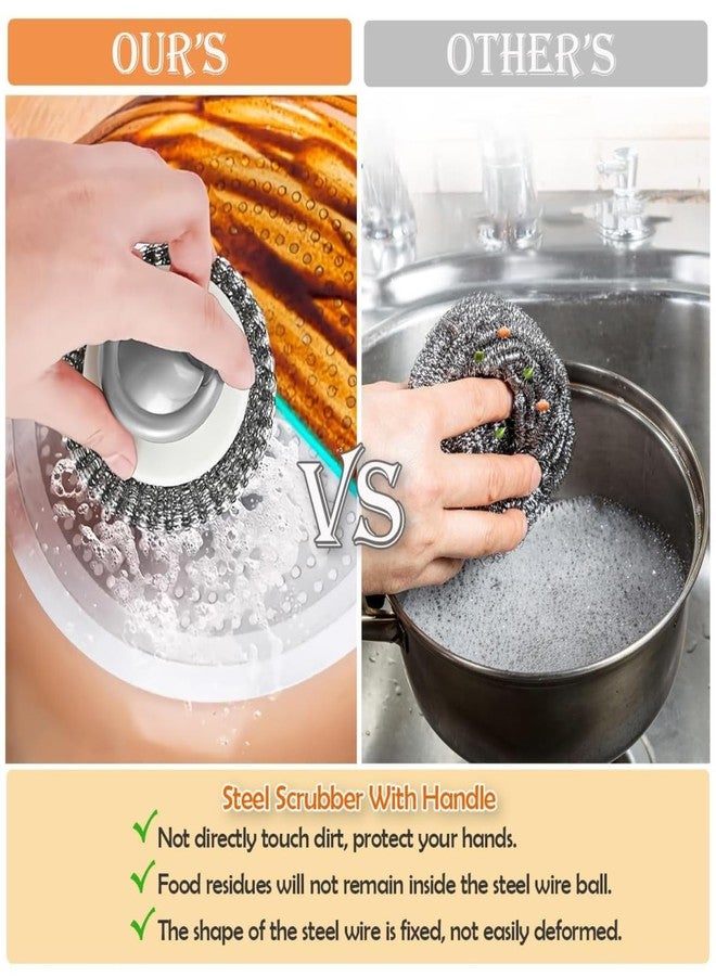 Aannie Kitchen Soap Dispensing, Pressing Cleaning Brush for Restaurant, Ball Pot Scrubber, Liquid Soap Dispenser for Sink, Metal Dish Kitchen Scrubbers with Handle (Washing Scrubber 1PCS) - Image 5