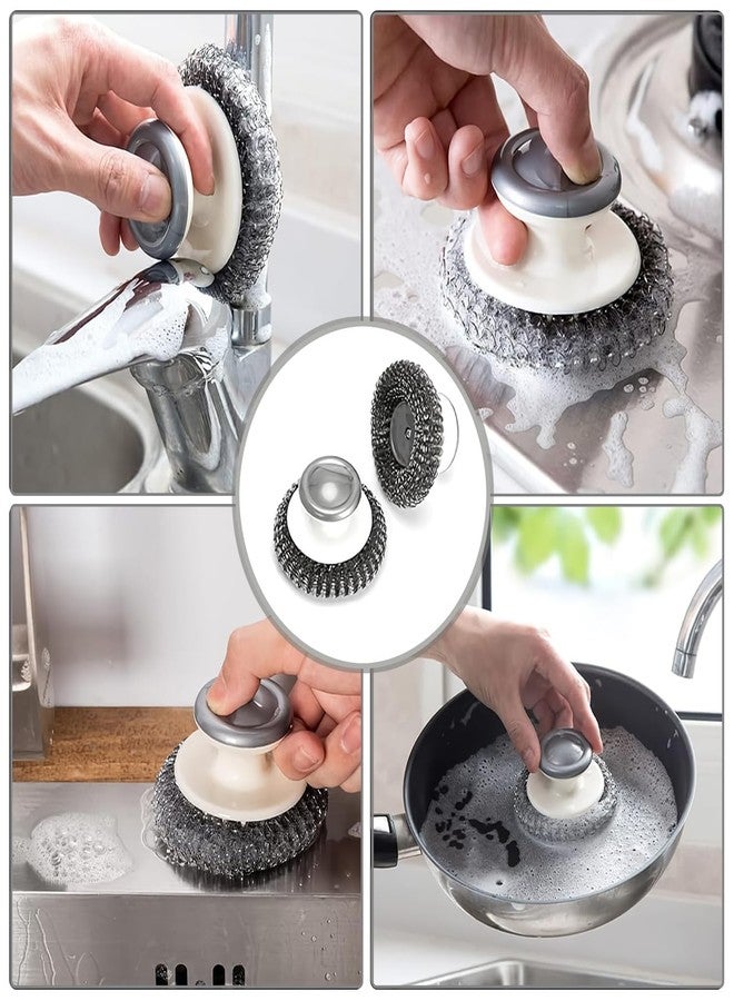 Aannie Kitchen Soap Dispensing, Pressing Cleaning Brush for Restaurant, Ball Pot Scrubber, Liquid Soap Dispenser for Sink, Metal Dish Kitchen Scrubbers with Handle (Washing Scrubber 1PCS) - Image 4