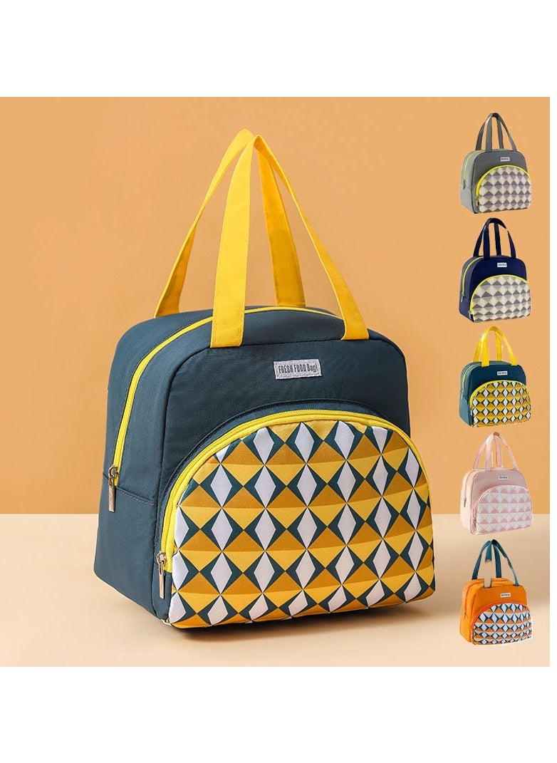KASTWAVE Reusable Lunch Bags, Stylish Lunch Tote - Geometric Design, Insulated Handbag for Women/Men - Reusable, Leakproof, Waterproof Lunch Box for Work/Office/Picnic/Travel (Dark Green)  - Image 1