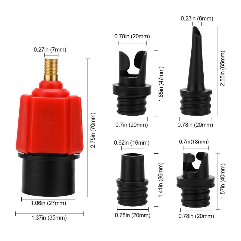 Oumers Inflatable SUP Pump Adaptor Air Pump Converter, 4 Standards Conventional Air Valve Attachment for Inflatable Boat, Stand Up Paddle Board, Inflatable Bed, Etc - Image 2