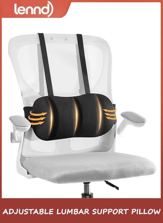 LUMBAR SUPPORT PILLOW FOR OFFICE CHAIR & CAR,BACK SUPPORT FOR OFFICE CHAIR,ADJUSTABLE STRAPS SECURELY FIXED SEAT (BLACK)