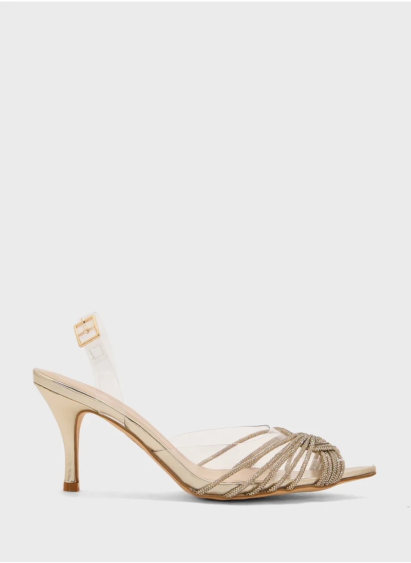 Truffle Diamante Embilleshed Pointy Pump