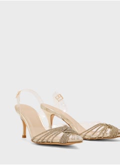 Truffle Diamante Embilleshed Pointy Pump  - Image 4
