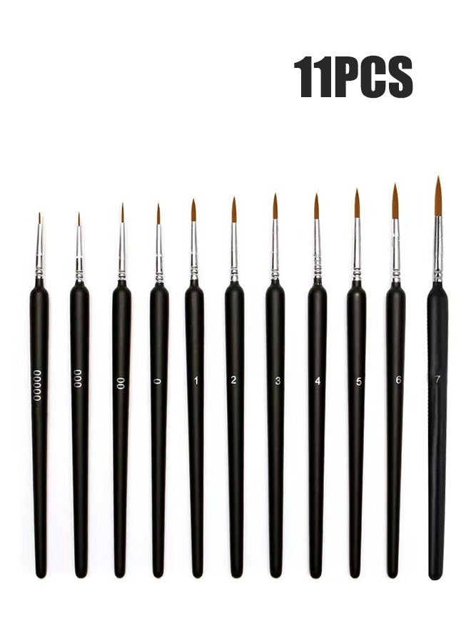 واي جيه مجموعة فرش بطانة Art Script المكونة من 11 قطعة مع شعر ابن أسود ، فرشاة طلاء دقيقة مصغرة صغيرة رقيقة مجموعة فرشاة طلاء أكريليك مصغرة - Image 1