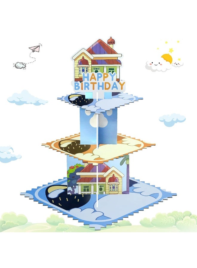 ILovhaprty 3 Tier Cupcake Stand for Bluey Party, Bluey Birthday Cake Stand Dessert Display, Kids Party Cupcake Holder Decoration for Birthday Party Supplies - Image 1