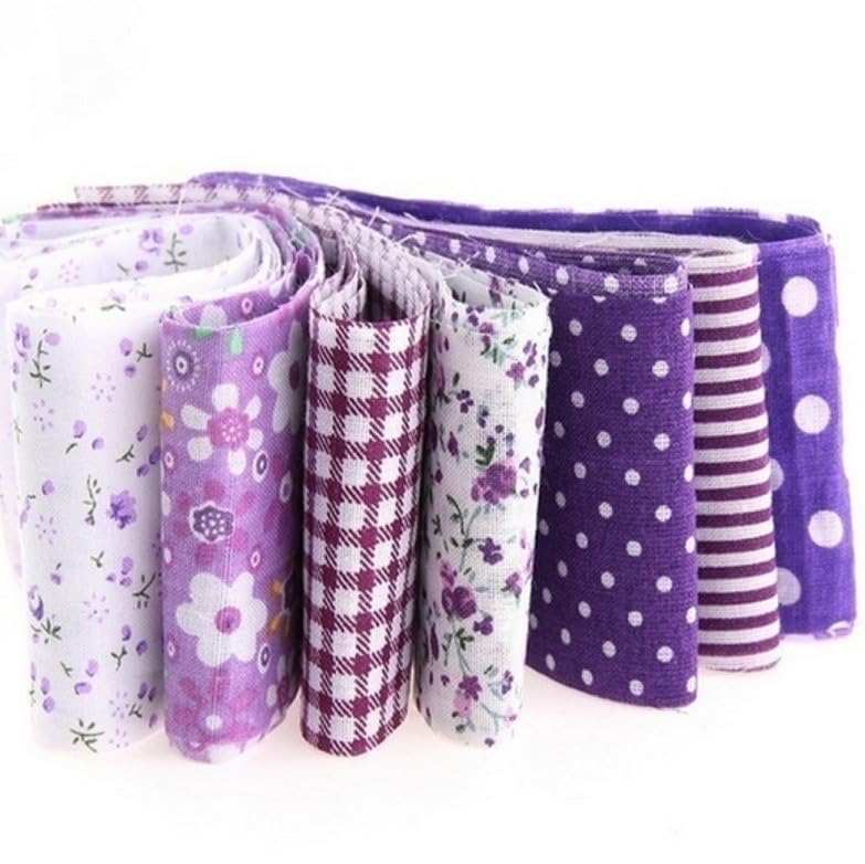 YSSZAM 7Pcs Top Purple Cotton Craft Fabric Bundle Squares Patchwork DIY Sewing Scrapbooking Quilting Floral Dot Pattern Craft and Hobby Fabric 10" x 10" (25cm x 25cm) - Image 3
