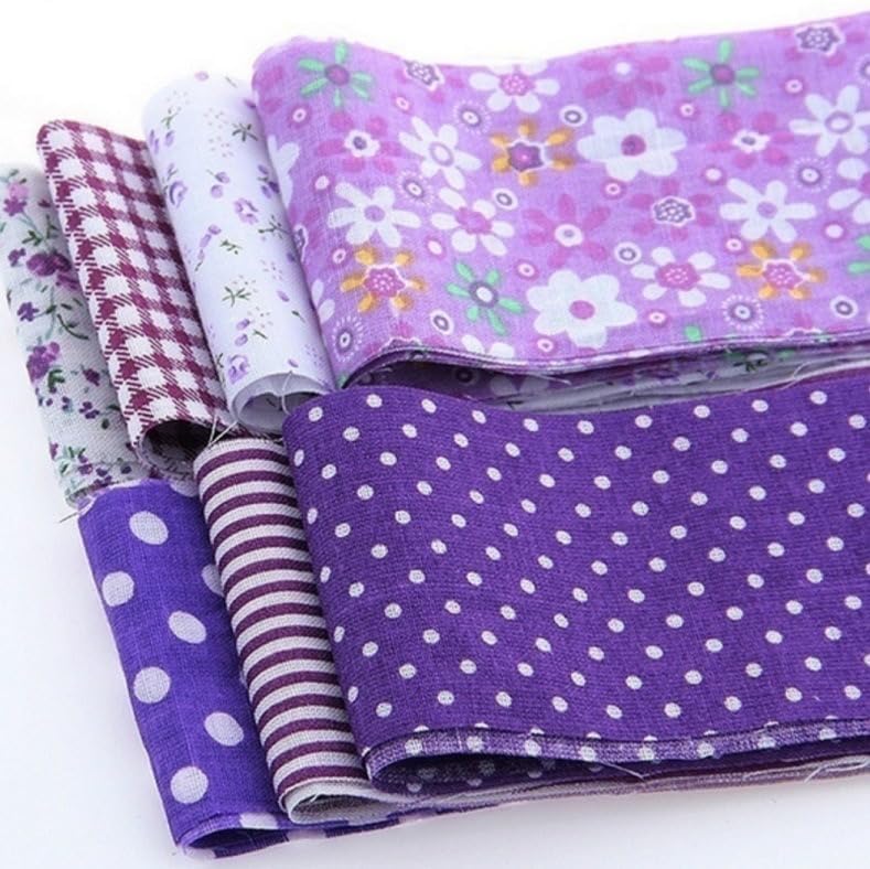 YSSZAM 7Pcs Top Purple Cotton Craft Fabric Bundle Squares Patchwork DIY Sewing Scrapbooking Quilting Floral Dot Pattern Craft and Hobby Fabric 10" x 10" (25cm x 25cm) - Image 4
