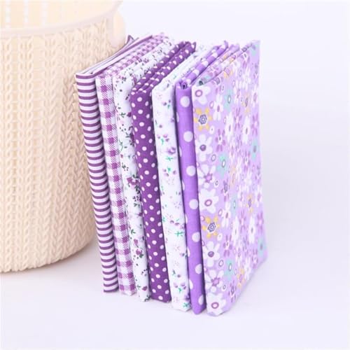 YSSZAM 7Pcs Top Purple Cotton Craft Fabric Bundle Squares Patchwork DIY Sewing Scrapbooking Quilting Floral Dot Pattern Craft and Hobby Fabric 10" x 10" (25cm x 25cm) - Image 1