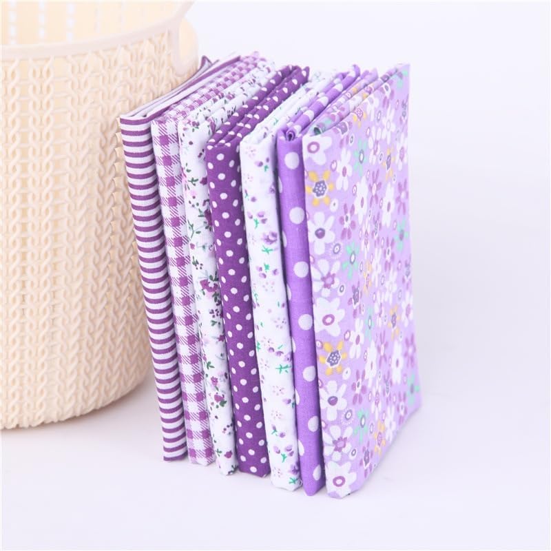 YSSZAM 7Pcs Top Purple Cotton Craft Fabric Bundle Squares Patchwork DIY Sewing Scrapbooking Quilting Floral Dot Pattern Craft and Hobby Fabric 10" x 10" (25cm x 25cm) - Image 2