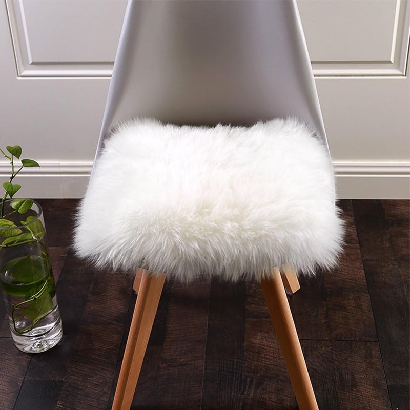 Softlife White Small Faux Fur Sheepskin Throw Rug Fluffy Shag Fur Chair Cover Pad Washable Square Area Rugs for Living Room Bedroom Dorm 20 x 20