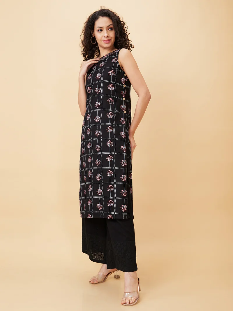 جلو باص Women Geometric Printed Round Neck Cotton A-Line Kurta