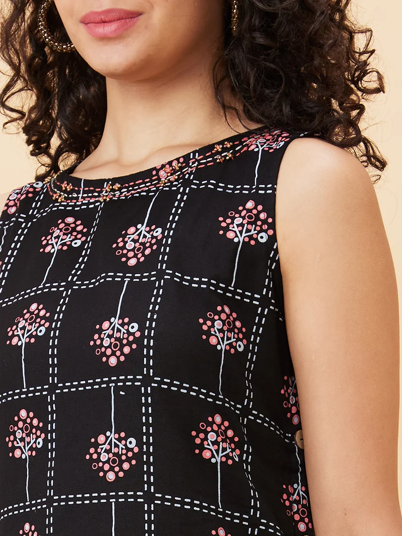 جلو باص Women Geometric Printed Round Neck Cotton A-Line Kurta