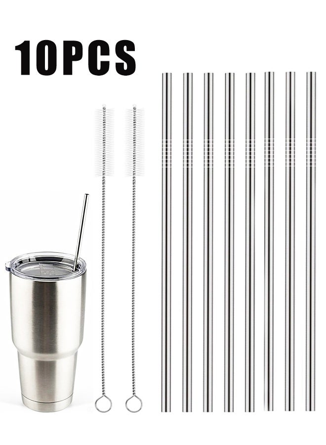 10PCS Reusable Stainless Steel Drinking Straws with Brushes, Silver for Coffee Juice Tumblers Cups - Image 1