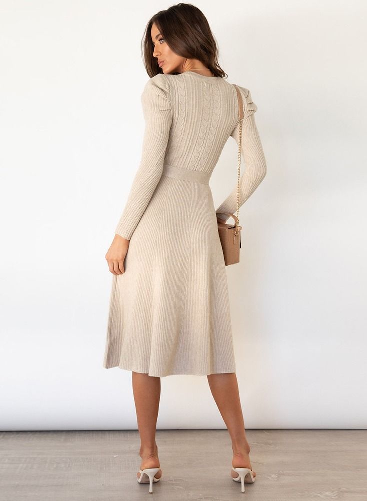 Loquat Fashion Temperament Spring And Autumn New Bubble Sleeve Big Swing Knitted Dress  - Image 2