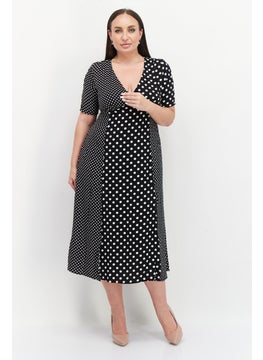 French Connection Women Polka Dots Surplice Neckline Midi Dress, Black  - Image 1