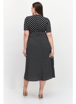 French Connection Women Polka Dots Surplice Neckline Midi Dress, Black  - Image 3