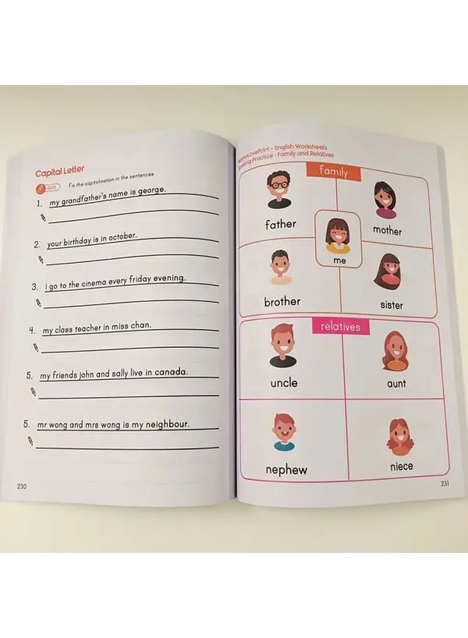 كتاب تدريبات نحو إنجليزي 344 صفحة مع دليل تعلم تفاعلي، رسوم توضيحية ملونة، أنشطة تعليمية ممتعة، أداة مساعدة تعليمية من مادة الورق، كتاب نحو إنجليزي للمعلمين - Image 1