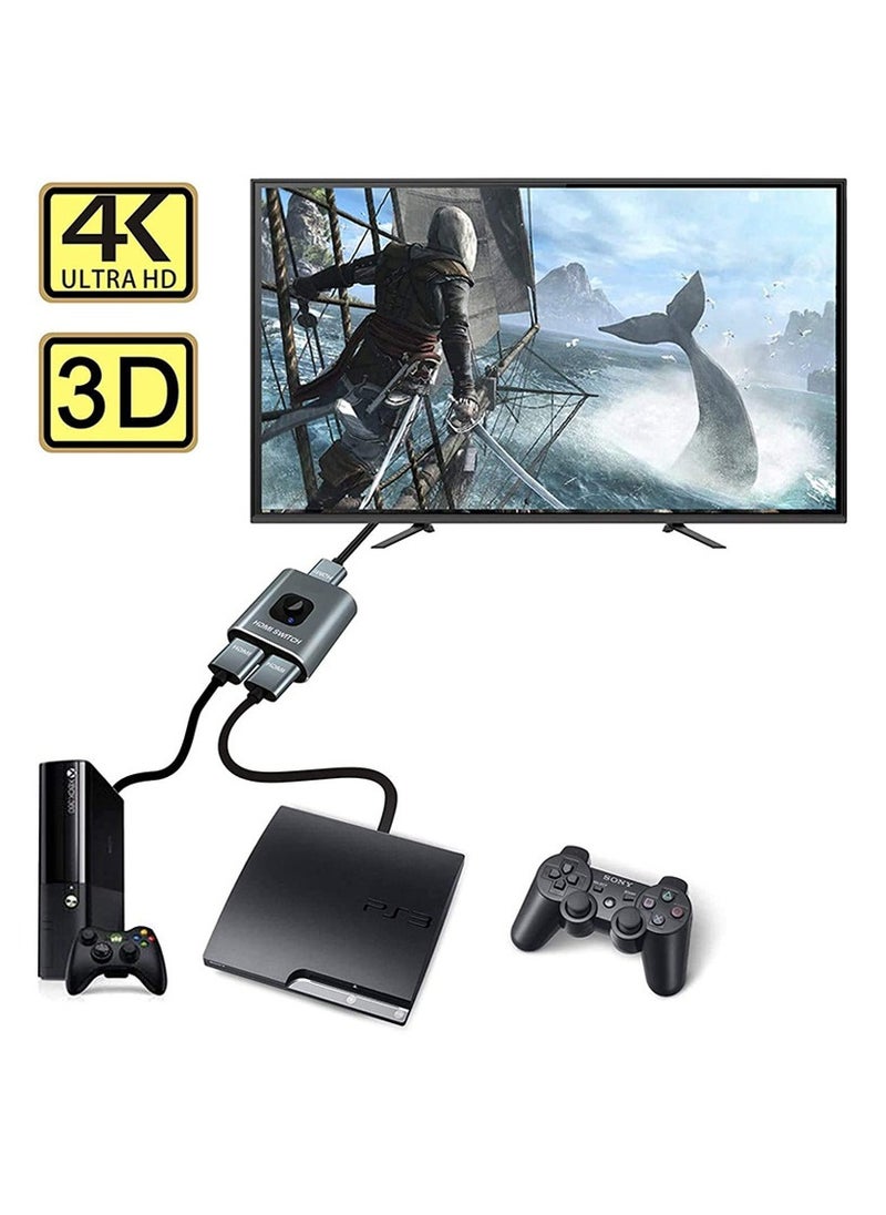 ELIKLIV - HDMI Splitter, 4K HDMI Switch 2 in 1 Out or 1 in 2 Out, Aluminum HDMI Switcher for TV/PC/Laptop/DVD/PS4/PS3/Xbox 360/Xbox One/TV Stick/Game Box/Blu-ray Player/Projector - Image 1