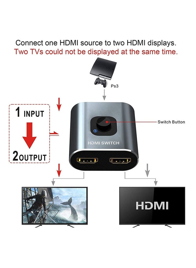ELIKLIV - HDMI Splitter, 4K HDMI Switch 2 in 1 Out or 1 in 2 Out, Aluminum HDMI Switcher for TV/PC/Laptop/DVD/PS4/PS3/Xbox 360/Xbox One/TV Stick/Game Box/Blu-ray Player/Projector - Image 1