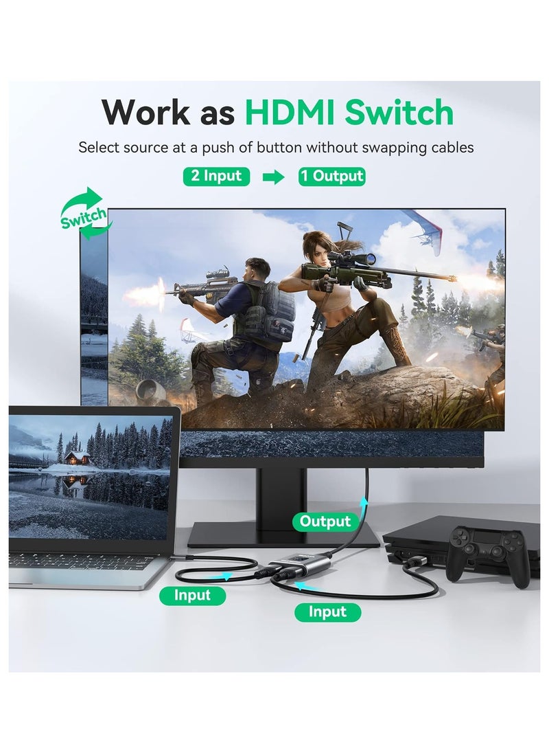 ELIKLIV - HDMI Splitter, 4K HDMI Switch 2 in 1 Out or 1 in 2 Out, Aluminum HDMI Switcher for TV/PC/Laptop/DVD/PS4/PS3/Xbox 360/Xbox One/TV Stick/Game Box/Blu-ray Player/Projector - Image 1