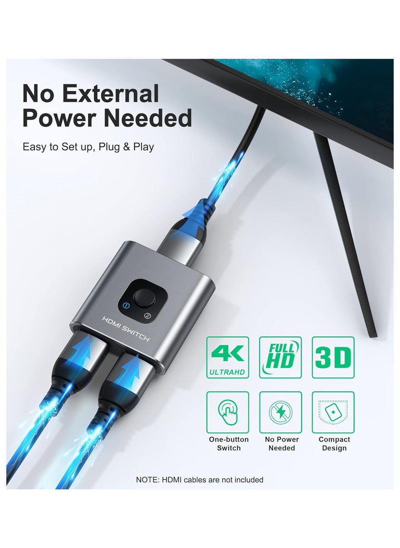 ELIKLIV - HDMI Splitter, 4K HDMI Switch 2 in 1 Out or 1 in 2 Out, Aluminum HDMI Switcher for TV/PC/Laptop/DVD/PS4/PS3/Xbox 360/Xbox One/TV Stick/Game Box/Blu-ray Player/Projector - Image 1
