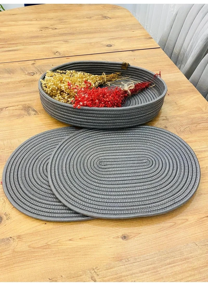 BDZ Deri BDZ Leather Jute Wicker American Service Oval Mat and Basket 3 Pieces