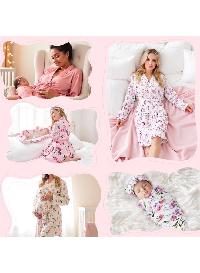 V.&GRIN Mommy and Me Robe and Swaddle Set, Maternity Robe and Matching Baby Blanket | Hospital Outfits Labor Delivery(Navy BlueL/XL) - Image 5