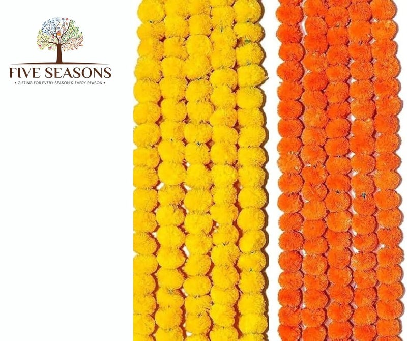 FIVE SEASONS 10 Pcs Artificial Marigold Garlands Decoration Yellow and Orange Artificial Flowers for Decor Long Garland Decoration for Diwali Navratri Pooja House Warming Temple Christmas - Image 4