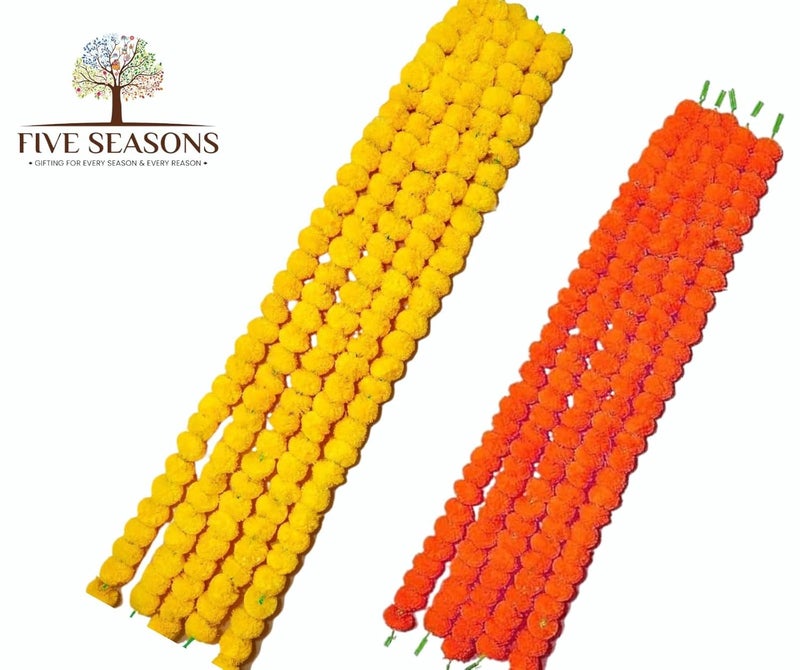 FIVE SEASONS 10 Pcs Artificial Marigold Garlands Decoration Yellow and Orange Artificial Flowers for Decor Long Garland Decoration for Diwali Navratri Pooja House Warming Temple Christmas - Image 3