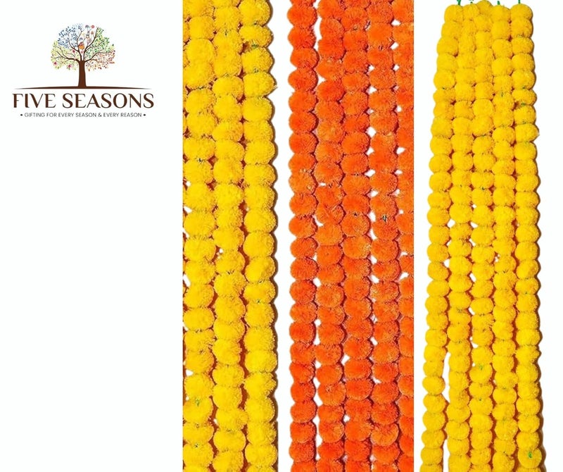 FIVE SEASONS 10 Pcs Artificial Marigold Garlands Decoration Yellow and Orange Artificial Flowers for Decor Long Garland Decoration for Diwali Navratri Pooja House Warming Temple Christmas - Image 2