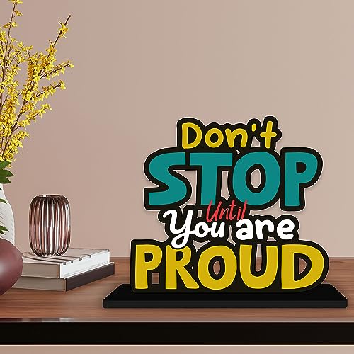 Artvibes Wooden Idols and Figurine Don't Stop Until You are Proud Positive Quotes Table Decor for Office Desk Alphabet Showpiece | Home Decoration | Living Room | Modern Gifting Item (Sp_1146) - Image 1
