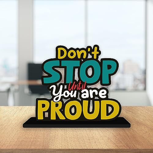 Artvibes Wooden Idols and Figurine Don't Stop Until You are Proud Positive Quotes Table Decor for Office Desk Alphabet Showpiece | Home Decoration | Living Room | Modern Gifting Item (Sp_1146) - Image 4